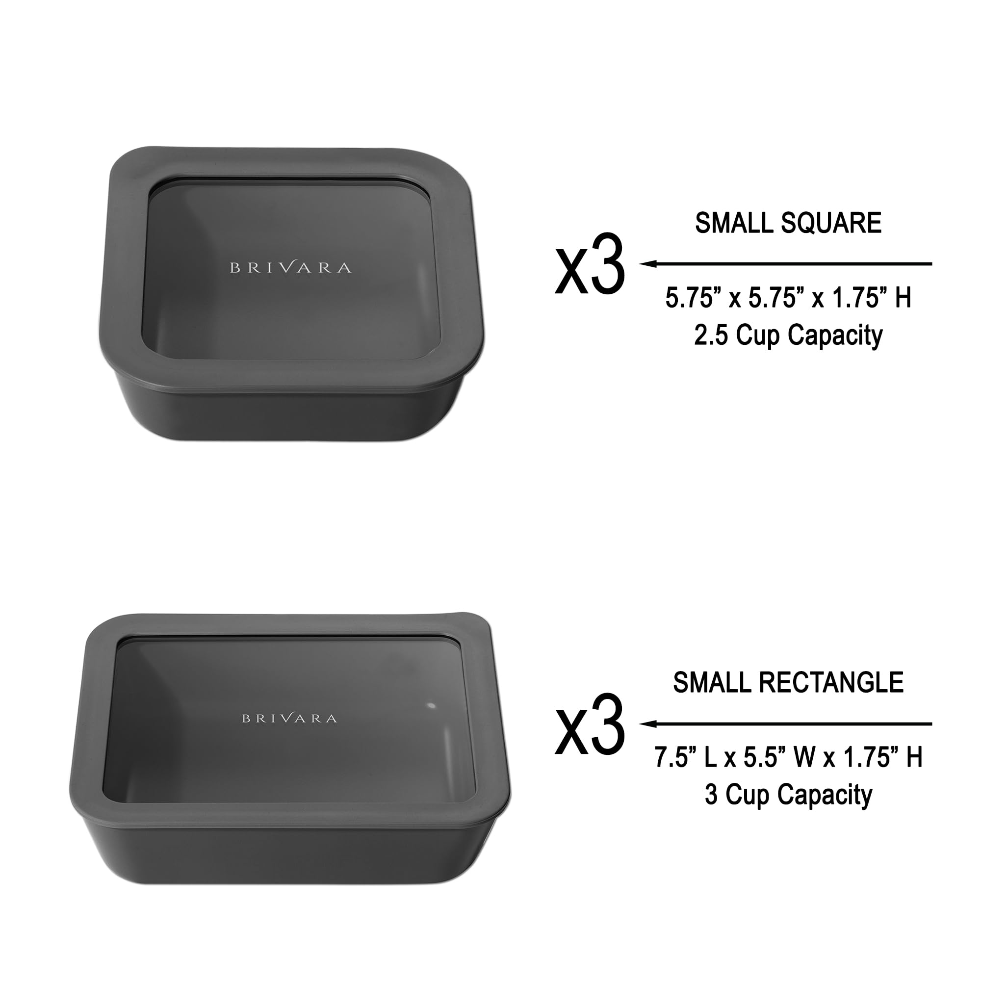 BRIVARA HOME 12-Piece Glass Meal Prep Containers Set with Lids (6 Containers + 6 Lids) | Microwave-Safe Airtight Seal, Oven-Safe Ceramic-Coated Glass | Zero Plastic, No PFAS/PFOA/BPA [Onyx]