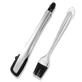 RFSCDI Heat-Resistant Kitchen Tongs and Basting Brush Set - 600℉ Stainless Steel Cooking Tongs with Metal Locking Mechanism - Ideal for Cooking, Grilling Steak, Baking Bread, and BBQ,(Silver 2Pcs)
