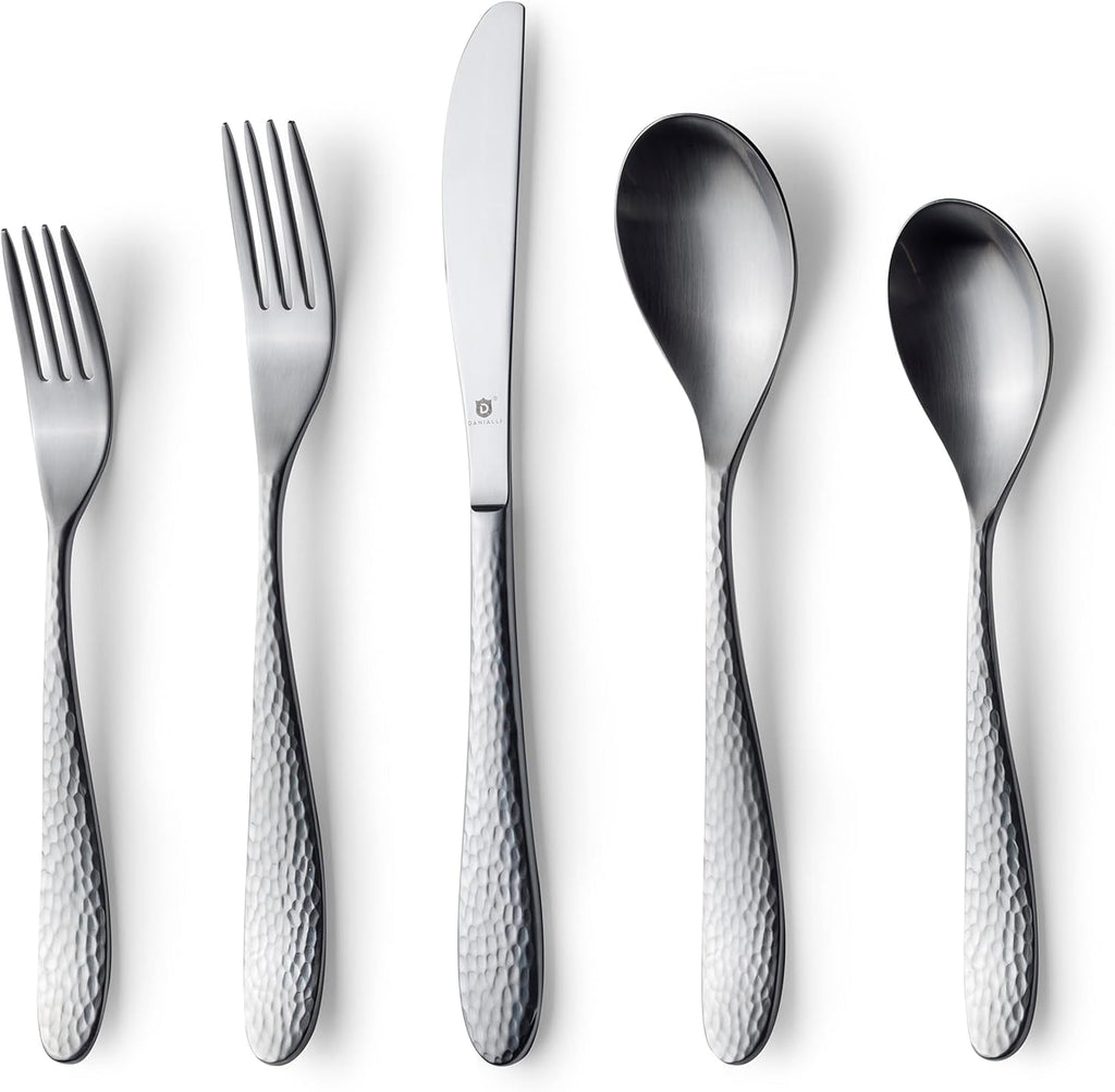 Danialli Matte Silverware Set, 18/10 Stainless Steel Satin Flatware, Modern Brushed Finish Cutlery, Dishwasher Safe & Durable, Built to Last (40-Piece, Marettimo)