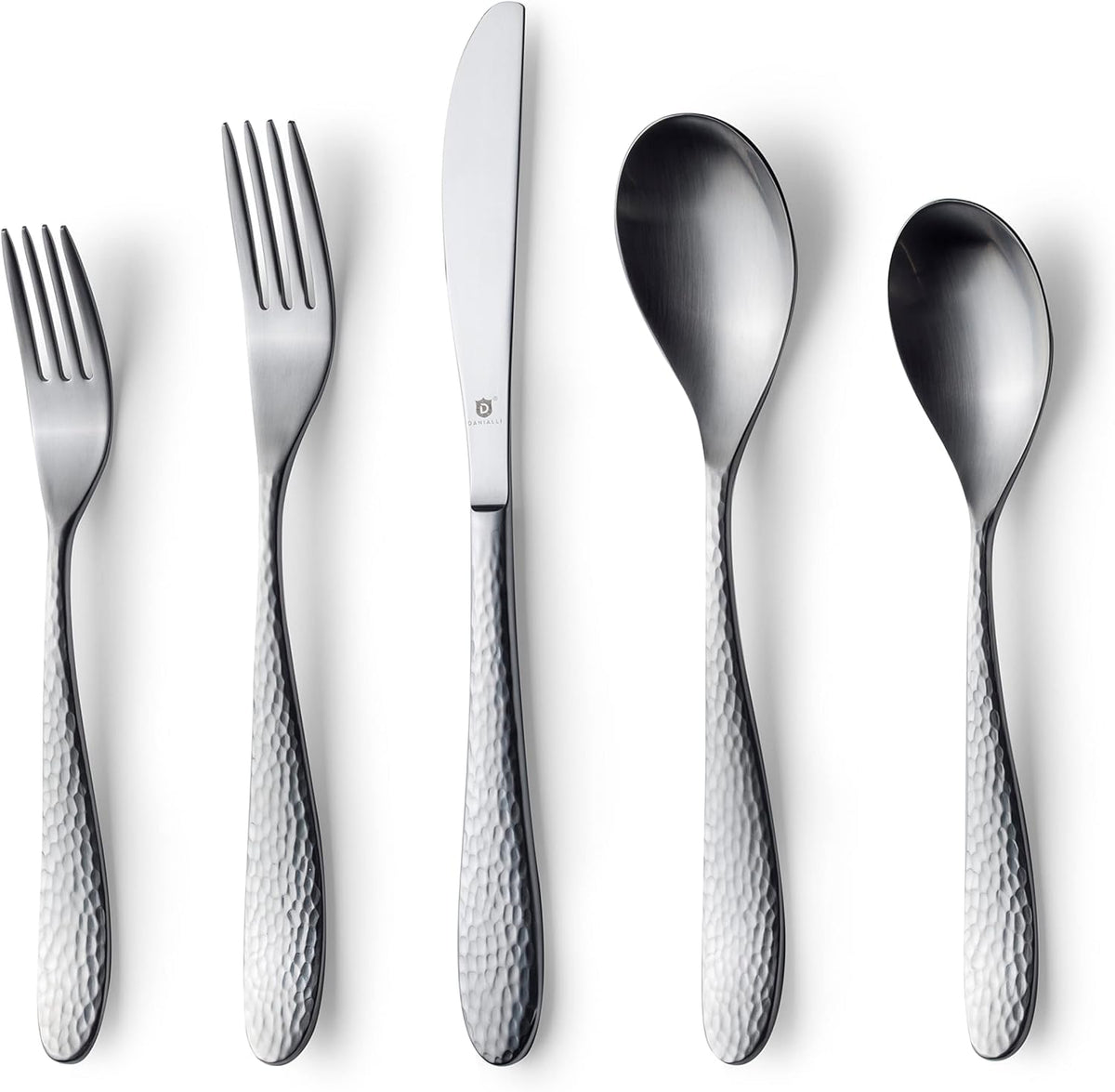 Danialli Matte Silverware Set, 18/10 Stainless Steel Satin Flatware, Modern Brushed Finish Cutlery, Dishwasher Safe & Durable, Built to Last (40-Piece, Marettimo)