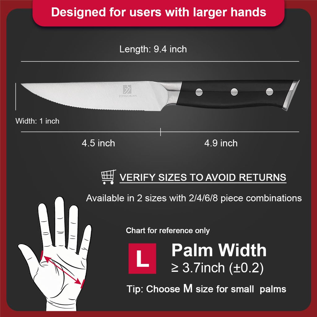 Steak Knives,4.5 Inch Steak Knives Set of 8, Micro-Cutting Point Serrated Edge, Very Sharp Steak Knife, Dishwasher Safe, 50CR15MOV Stainless Steel, Handle Ergonomic And Full Tang Design With Gift Box