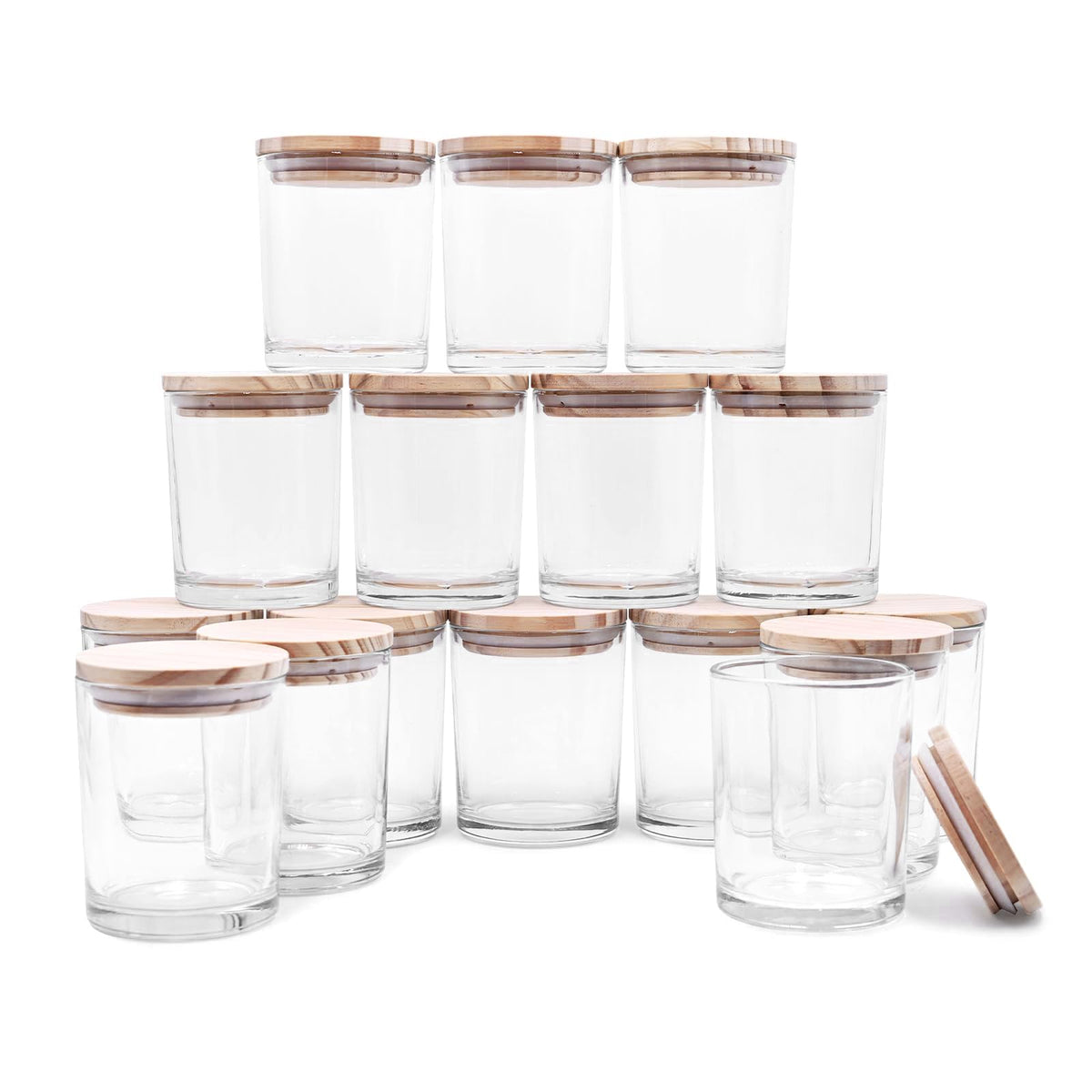 SHOWIN Thick Candle Jars for Making Candles 16 Pcs, 7 OZ Empty Jars with Wood Lids for Candle Making, Sample Container, Frosted White