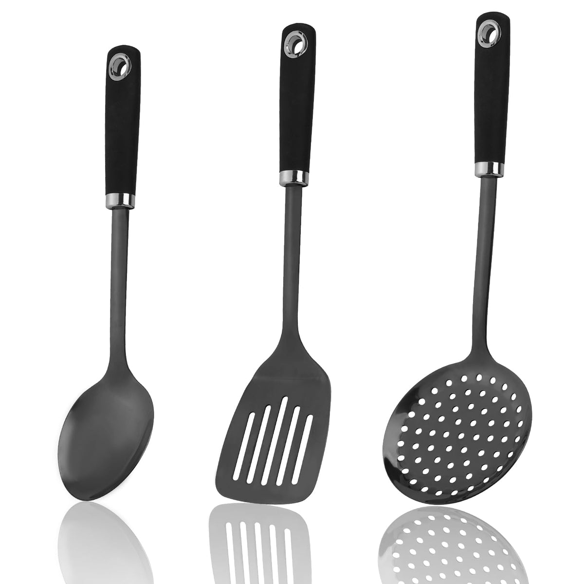 JXWING Black Stainless Steel Pasta Spoon, Spaghetti Server, Pasta Fork