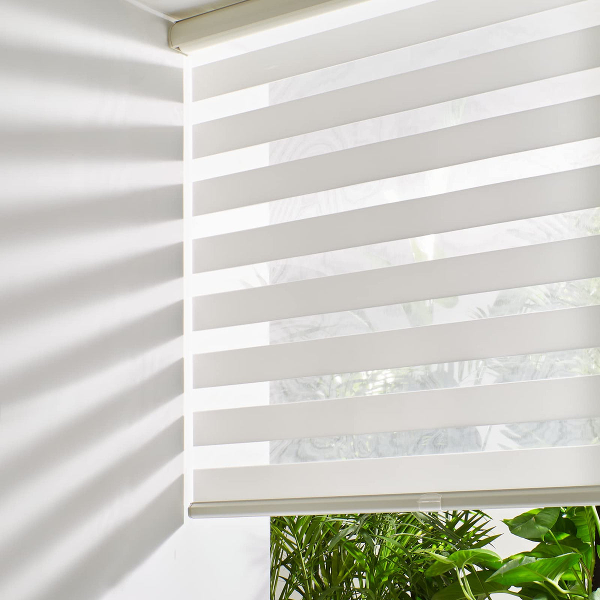 Persilux Cordless Zebra Blinds for Windows (35" W X 72" H, White) Free-Stop Dual Layer Roller Windows Shades for Day and Night, Light Filtering Sheer Shades for Home, Bedroom, Easy to Install