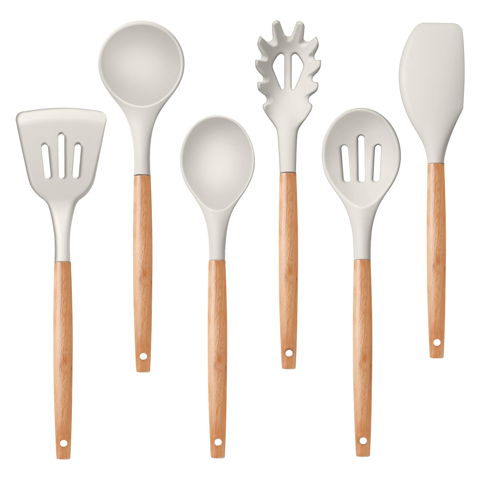 P&P CHEF 6 PCS Kitchen Utensils with Wooden Handle, Khaki