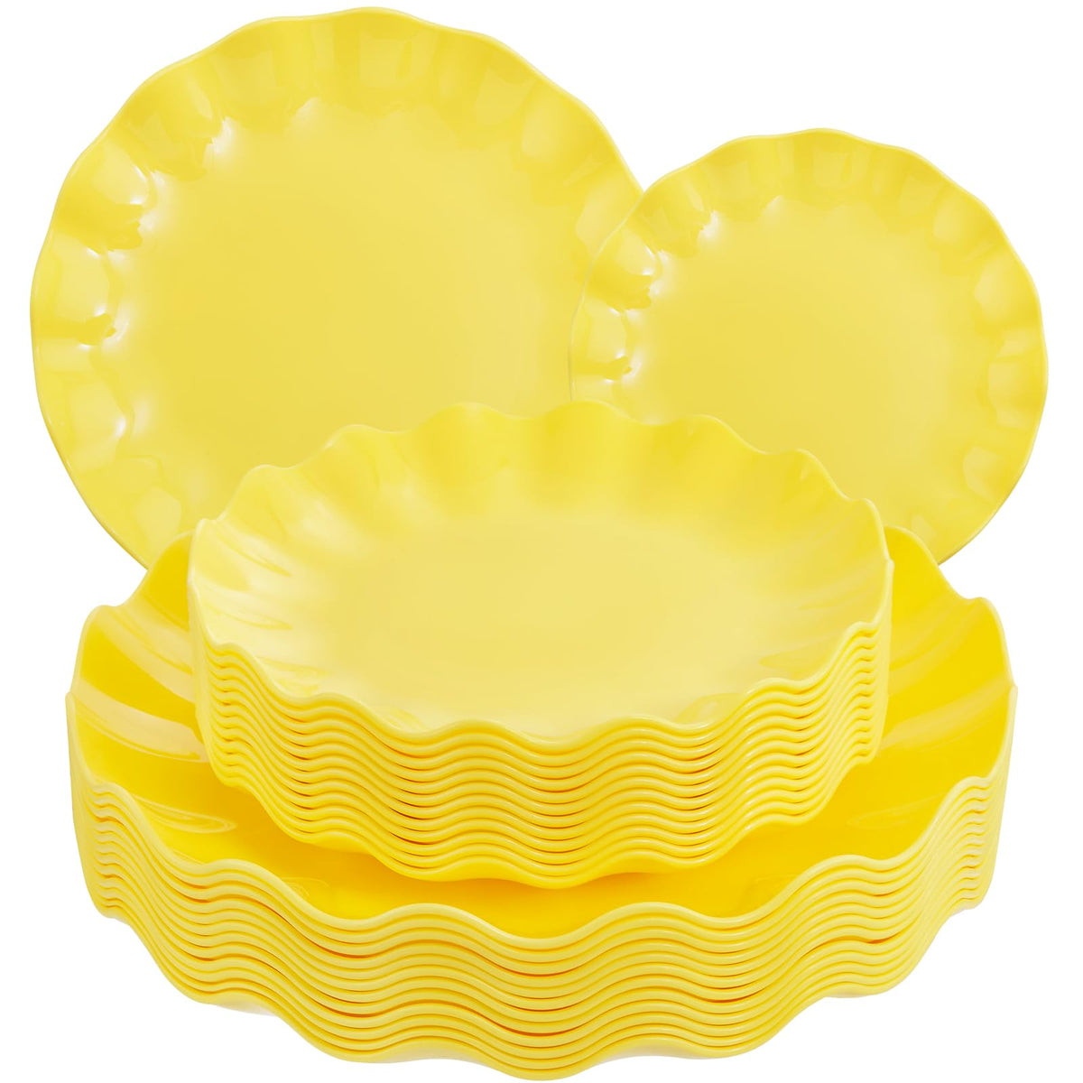LIYH 24Pcs Green Unbreakable Plastic Plates for Birthday Scalloped