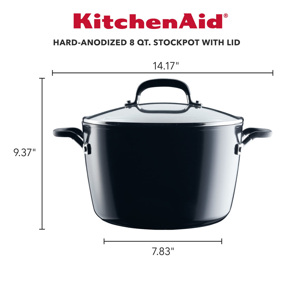 KitchenAid Hard Anodized Nonstick Stock pot with Lid, 8-Quart, Onyx Black