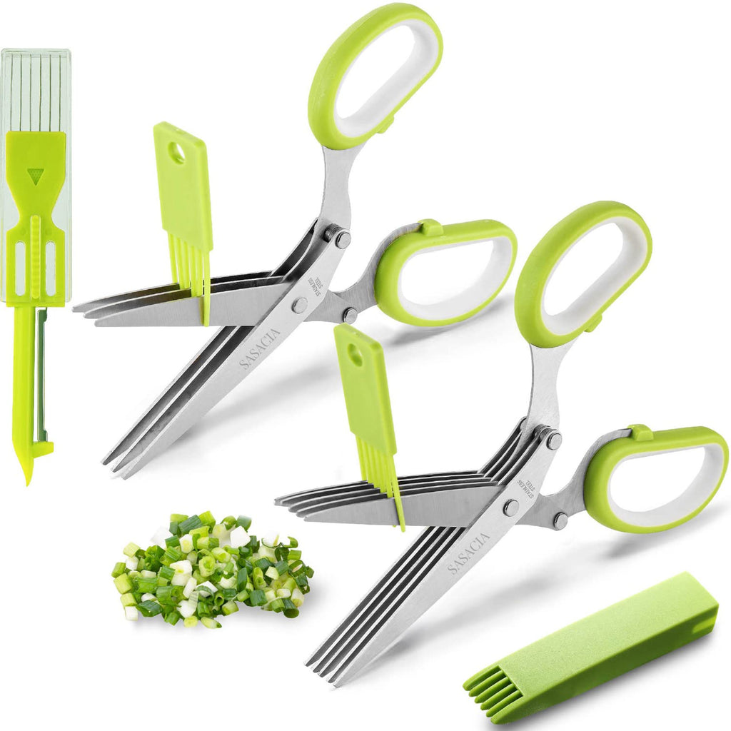 SASACIA Herb Scissors with 5 Blades & Cleaning Kit, Stainless Steel Kitchen Shears for Herbs, Lettuce, Cilantro, Dishwasher Safe, Soft-Grip Handle