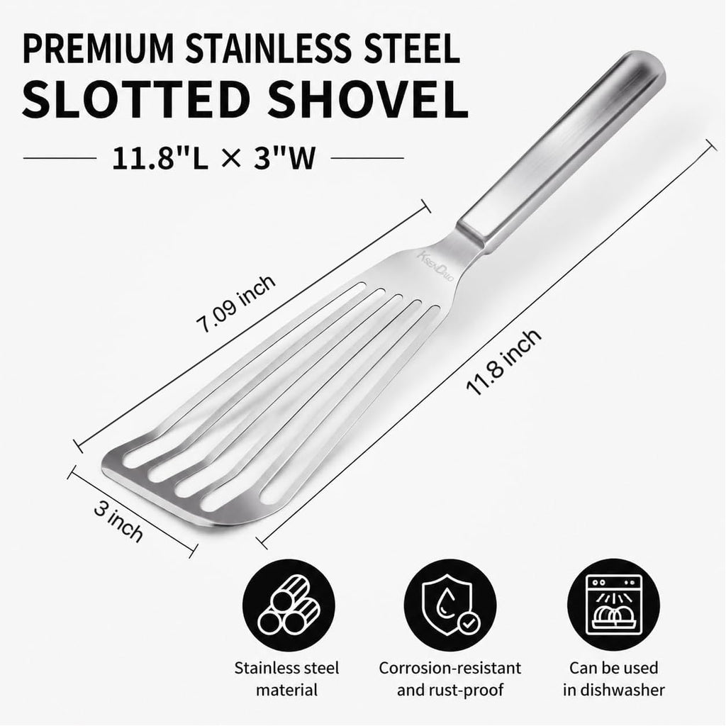KSENDALO Thin Sturdy Fish Spatula Stainless Steel for Kitchen-Silver