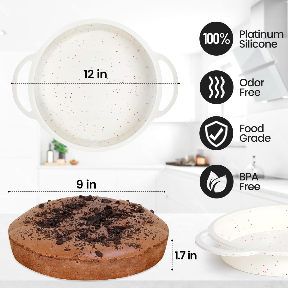 9 Inch Round Cake Pan, Metal Reinforced Frame Silicone Cake Mold for Baking with Handle Easy to Move 2 Pack Confetti