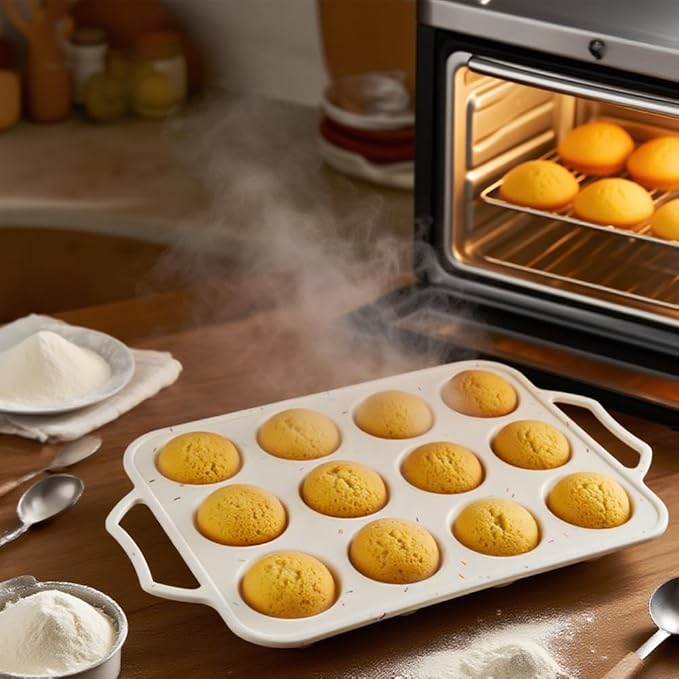 Velicber 2 Pack Silicone Muffin Pan with Metal Reinforced Frame, 12 Cups Regular Size Silicone Cupcake Pan, Nonstick silicone Cupcake Molds for baking Homemade Muffins, Cupcakes, Egg Bites