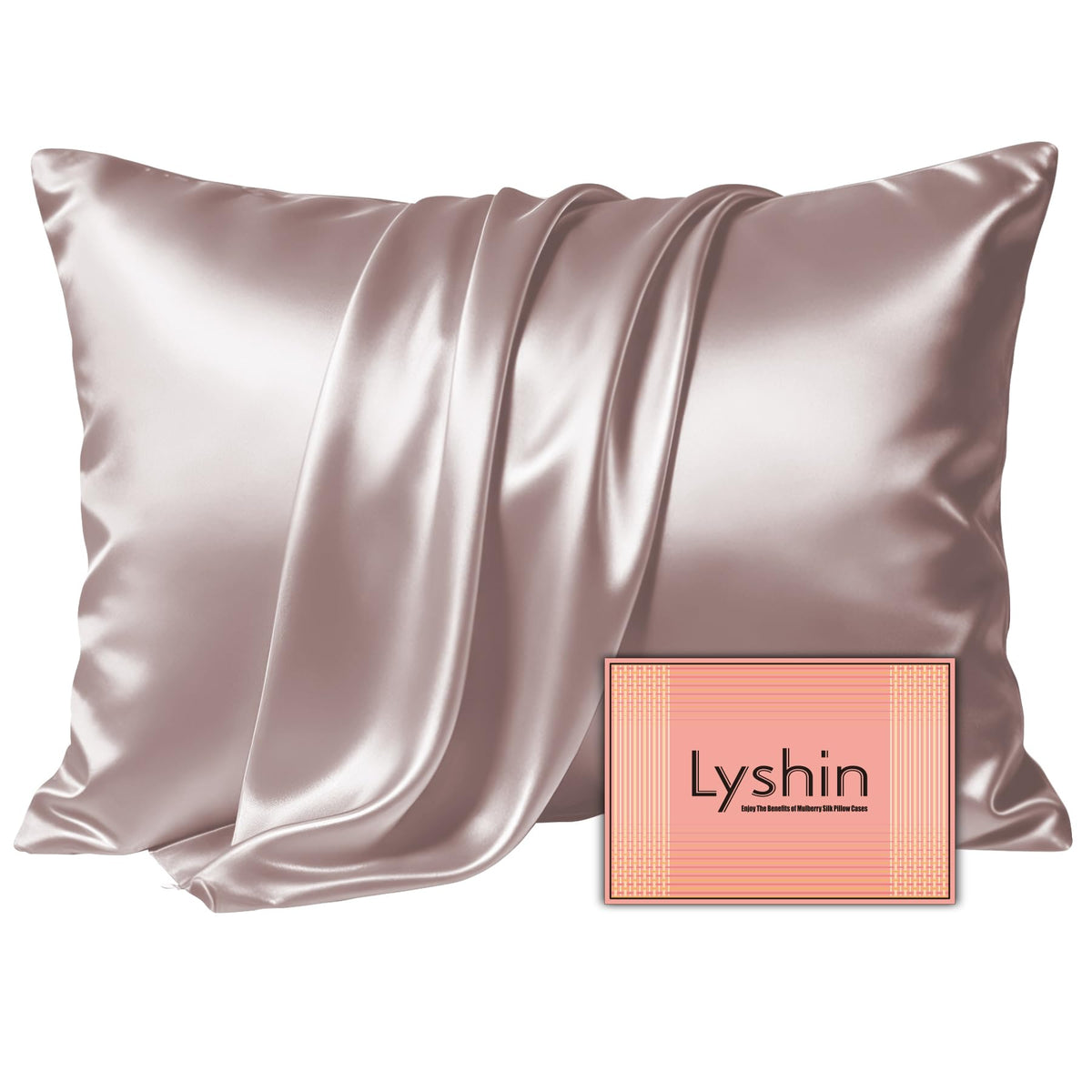 LYSHIN Silk Pillow Cases Standard Size with Hidden Zipper, Silver Grey