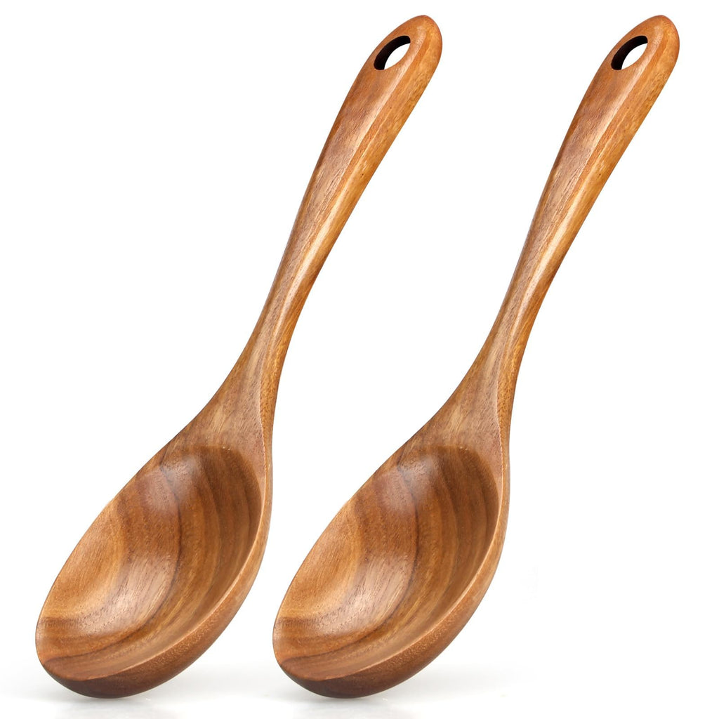 2 Large Wooden Spoons for Cooking Non Toxic Mixing Wood Serving Spoon Set