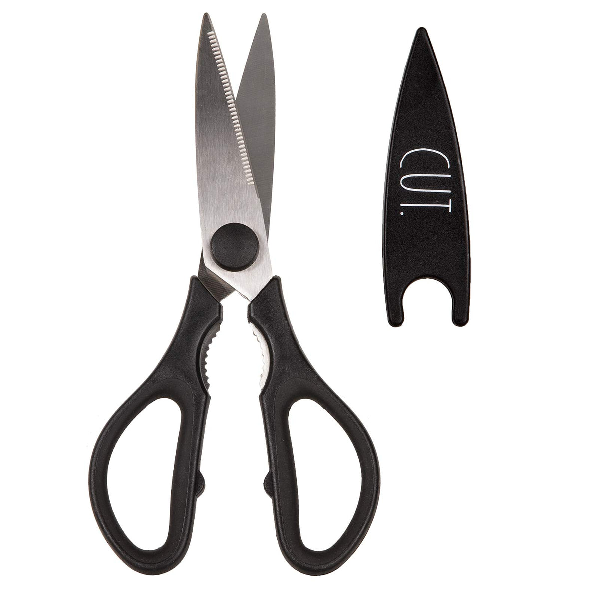 Rae Dunn Kitchen Scissors- Stainless Steel Kitchen Shears, Cooking Scissors for Cutting Meat, Chicken, Herbs and Produce with Blade Cover and Soft Grip Handles (Brown)
