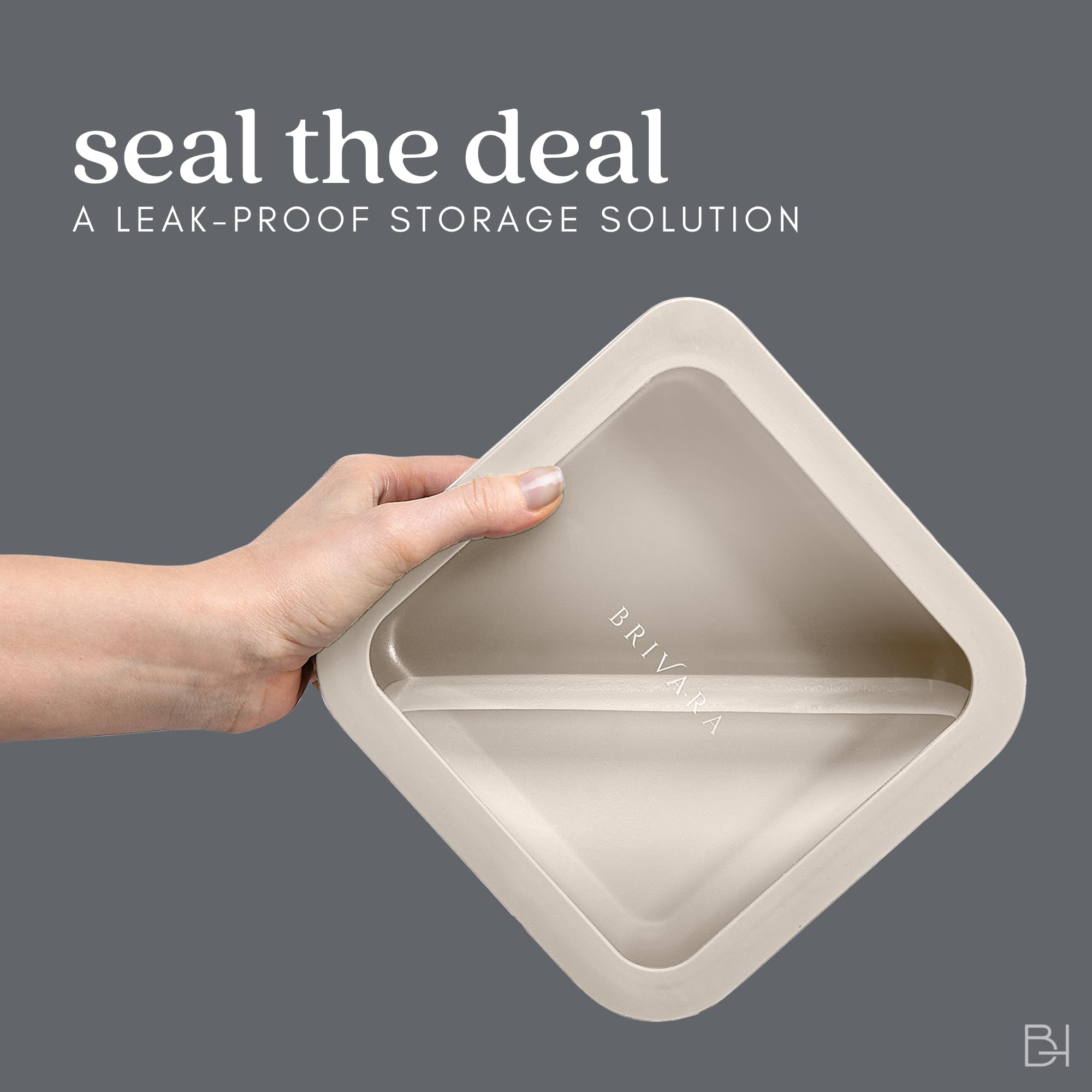 BRIVARA HOME Glass Food Storage Container with Lid, 5-Cup Medium Square | Microwave-Safe Airtight Lid, Oven-Safe Ceramic-Coated Glass | Zero Plastic, No PFAS/PFOA/BPA, Reusable [Crema]