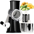 KEOUKE Rotary Cheese Grater Hand Crank Black - Shredder Slicer Grinder 3 Stainless Steel Blades, Stable Suction, Labor-Saving Handle, Safe Kitchen Tool for Cheese, Vegetable, Nuts, Chocolate