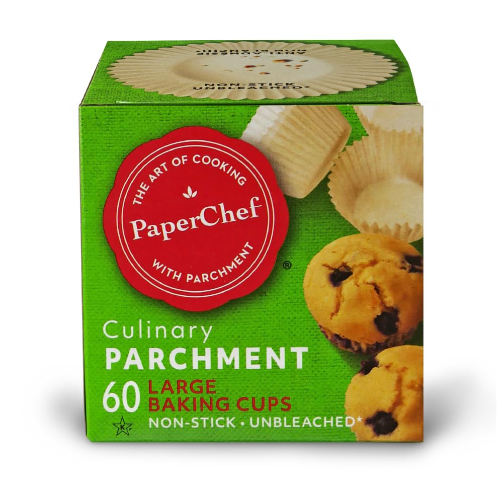 PaperChef Large Parchment Baking Cups Nonstick Easy Release 60 Count