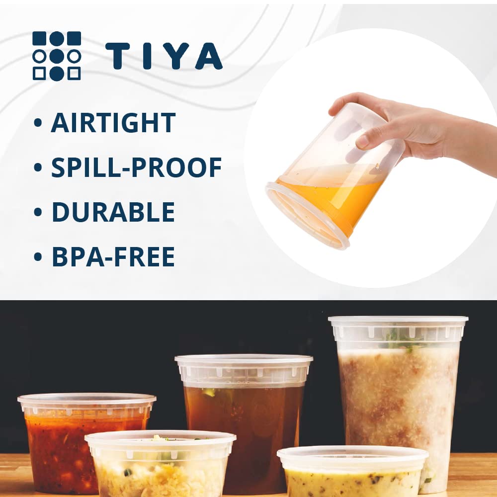 TIYA Food Containers - 32oz Bulk 240 Pack with Lids - Plastic Food Storage to-Go Containers - Reusable Microwavable Dishwasher Safe Cups - Airtight Leak Proof for Soups & Meal Prep