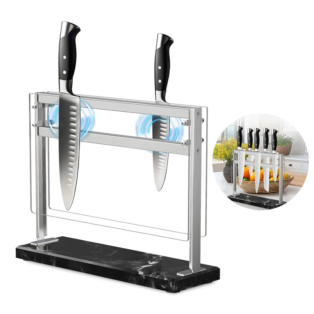 HomeSimplex Acrylic Shield Magnetic Knife Block Holder - Marble Base Magnetic Knife Stand for Counter Top -Double Sided Magnetic Knife Holder -Stainless Steel Kitchen Knife Block without Knives -Black