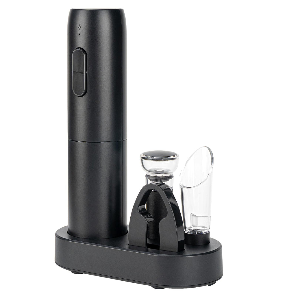Electric Wine Opener Set with Charging Base, Rechargeable Automatic Corkscrew Bottle Opener with Pour, Preserver Vacuum Stopper, Foil Cutter, USB Charging Cable