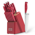 Red Knife Set with Block, 15-Piece Knife Block Set with Built-in Sharpener