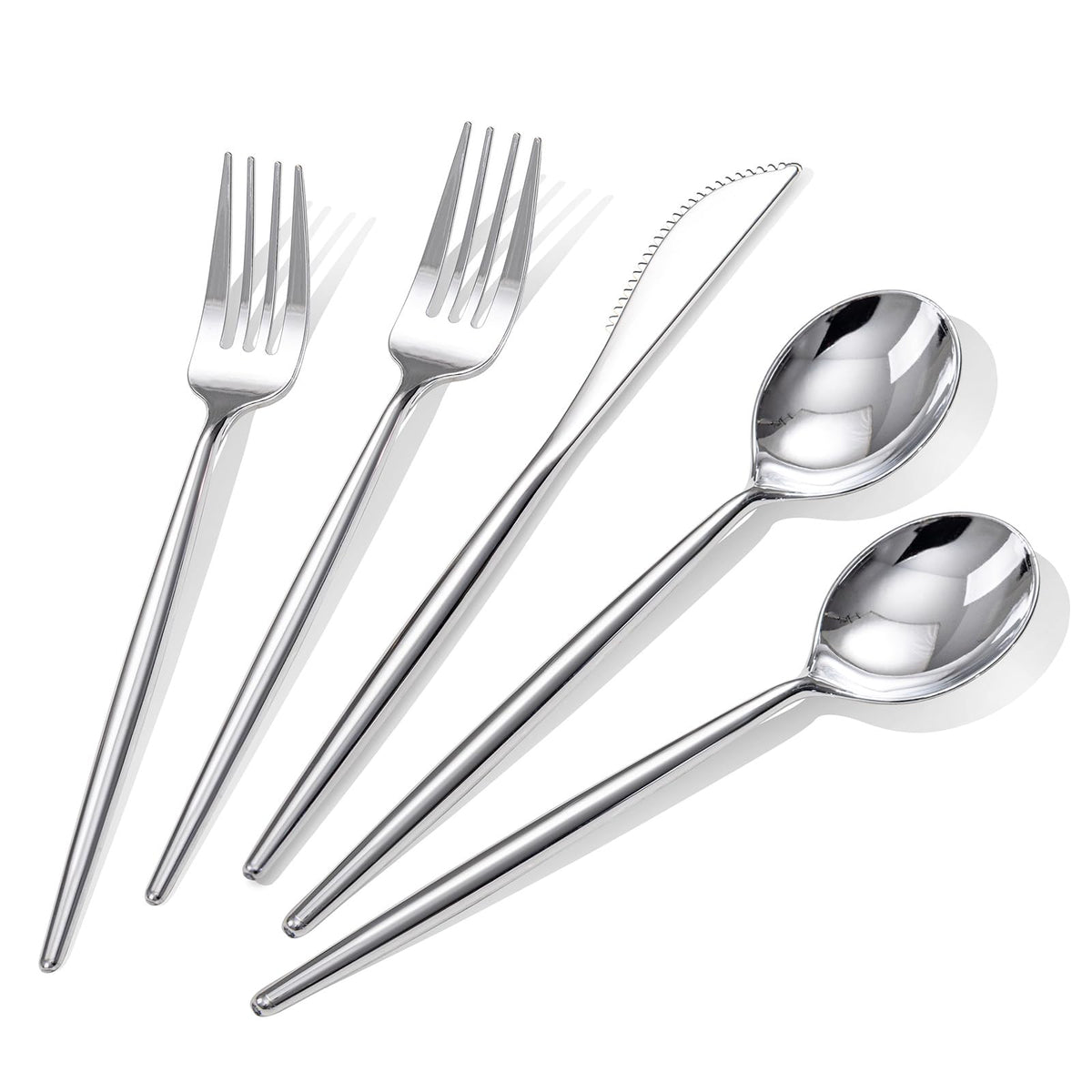 Rubtlamp 96Pcs Gold Plastic Silverware, Gold Plastic Utensils with White Handle, Gold Silverware Set Includes: 32 Knives, 32 Plastic Spoons And 32 Forks