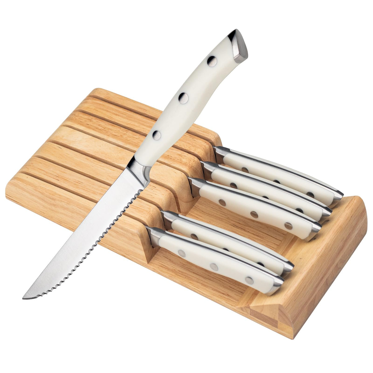 Alata 8-Piece Steak Knives Set with Block, Full-Tang Serrated Sharp Knives