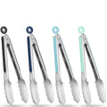 Tongs for Cooking, 9-Inch Stainless Steel Kitchen Tongs, Locking Metal Food Tongs with Silicone Non-Slip Grip, Kitchen Utensils for Food, Salad and Outdoor BBQ (Set of 4)