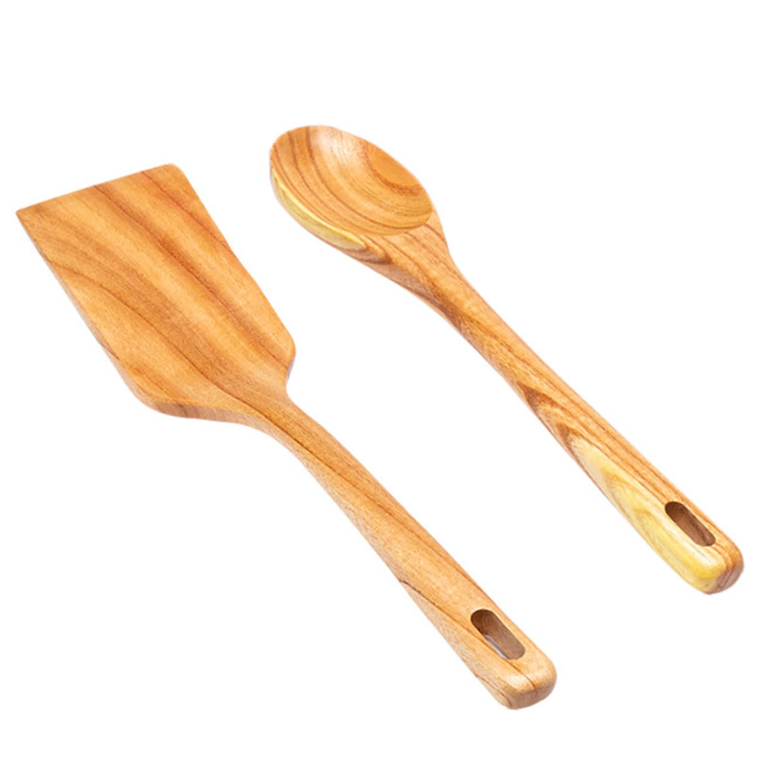 Zenxylo Wooden Spoons for Cooking, Wooden Cooking Spatula Turner and Spoon Set, 2-Piece, Sturdy, Lightweight and Heat Resistant