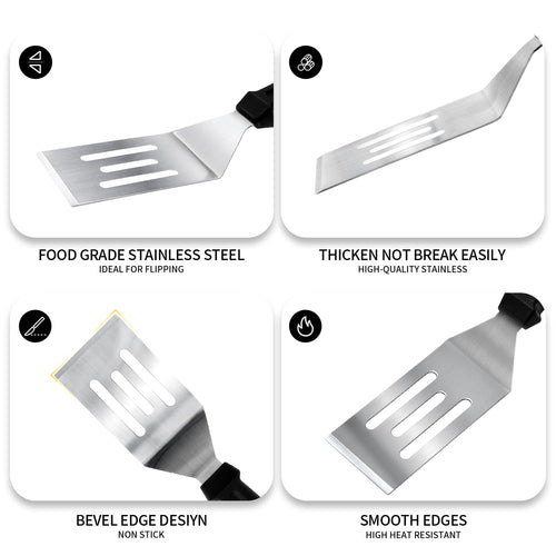 1Pc 9.8in Stainless Steel Spatula Heat Resistant Handle for BBQ Dessert