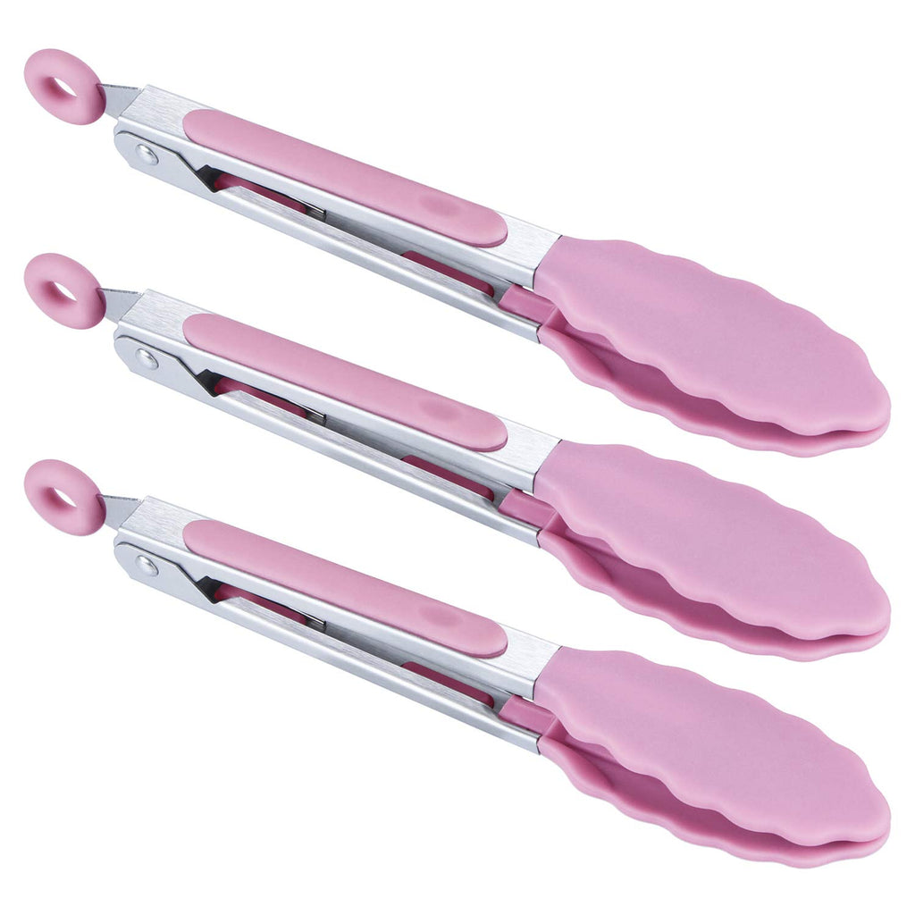 MSY BIGSUNNY Kitchen Food Tongs - 7" Mini Silicone Serving Tongs - Set of 3 (Blue)