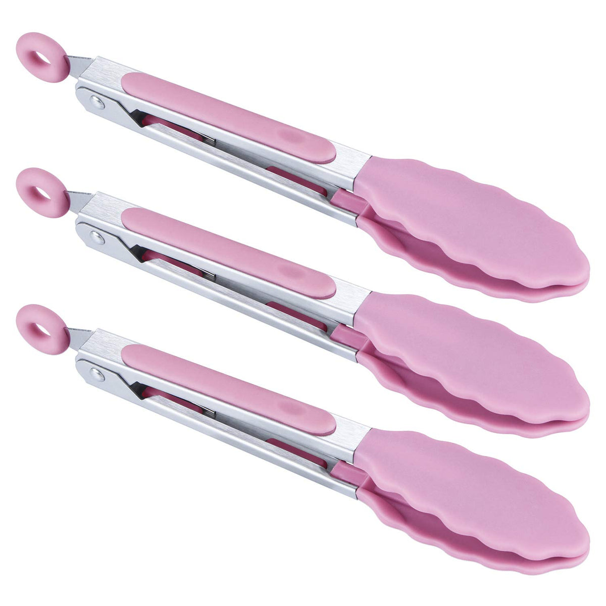 MSY BIGSUNNY Kitchen Food Tongs - 7" Mini Silicone Serving Tongs - Set of 3 (Blue)