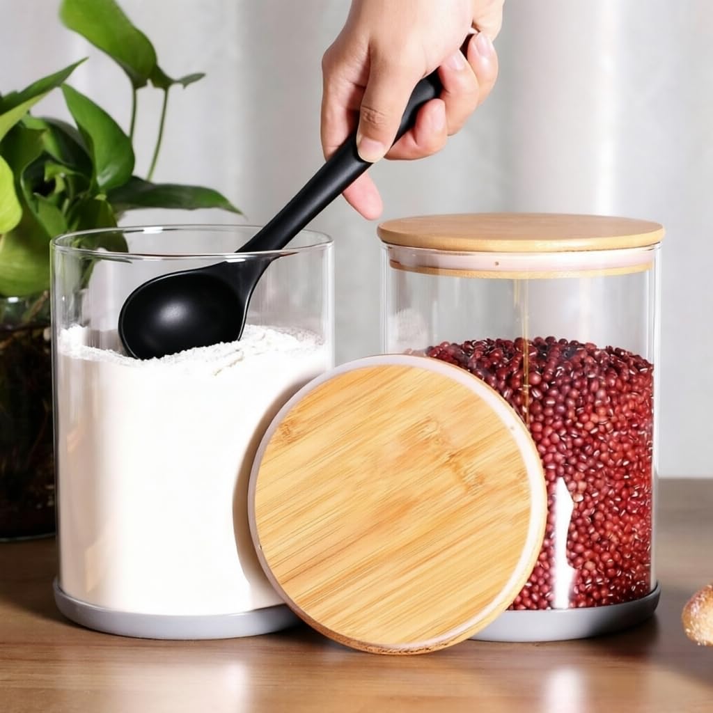 Set of 2 Large Glass Food Storage jar, 100 FL OZ (3000ml) Glass Flour Canister with Airtight Bamboo Lids for Kitchen Corner, BPA-Free Flour Container for Sugar, Ground Coffee, Rice and Dry Food