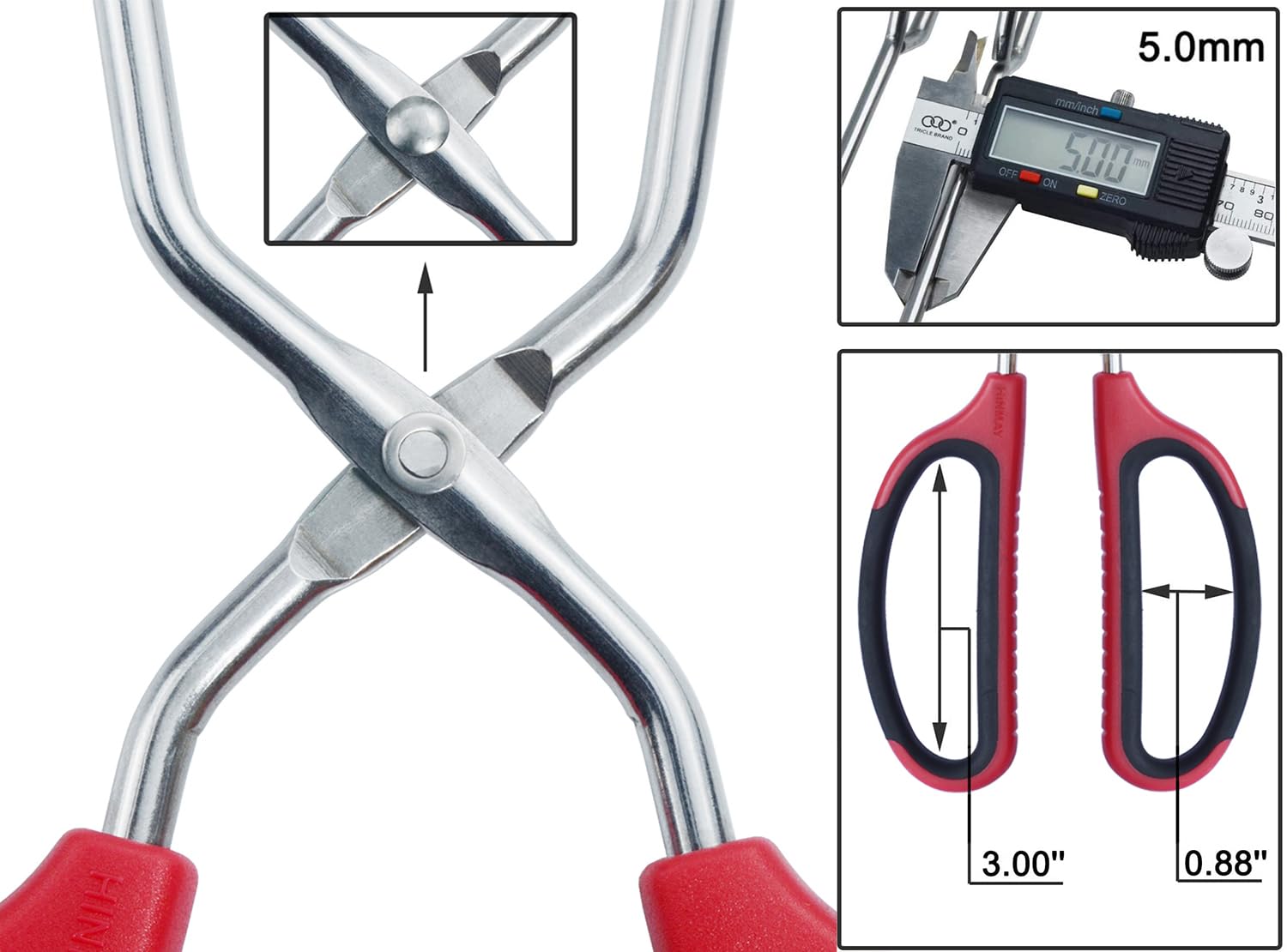 HINAMY 13" Stainless Steel Scissor Tongs with Comfort-Grip Handle, Set of 2