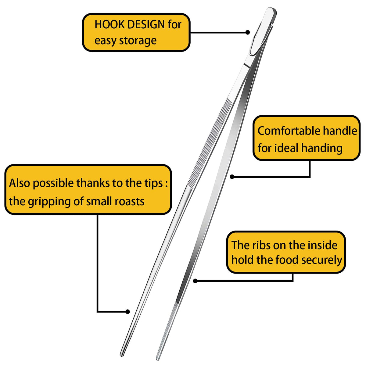 JETKONG 2 Pieces Extra-Long Tweezer Tongs 12-Inch Stainless Steel Tweezers Chef Tweezers