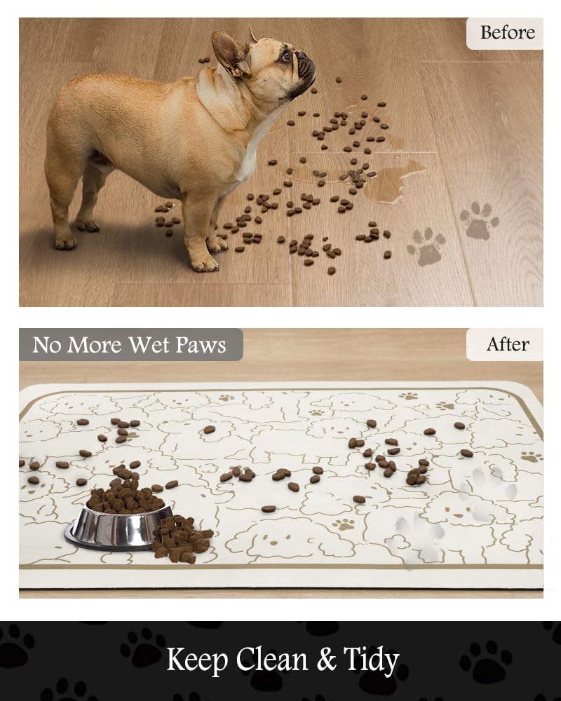 Pet Feeding Mat-Absorbent Dog Mat for Food and Water Bowl-No Stains Quick Dry Water Dispenser Mat-Dog Accessories Pet Supplies-Bowl for Messy Drinkers（FRAMEDOGS,12"x19"