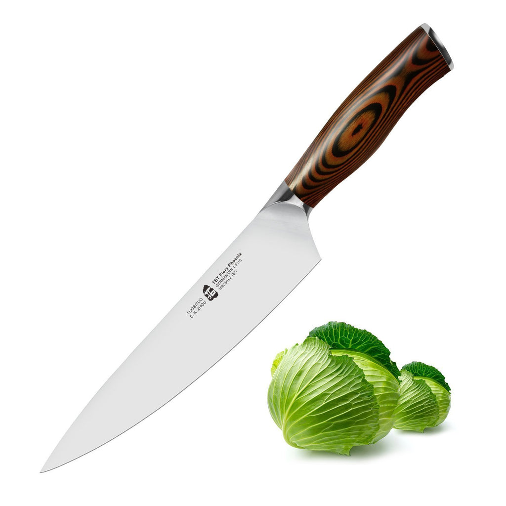 TUO Chef Knife, 8 inch Sharp Kitchen Knife with Pakkawood Handle, High Carbon Steel, Professional for Chopping & Dicing, Gift Box - Fiery Phoenix Series