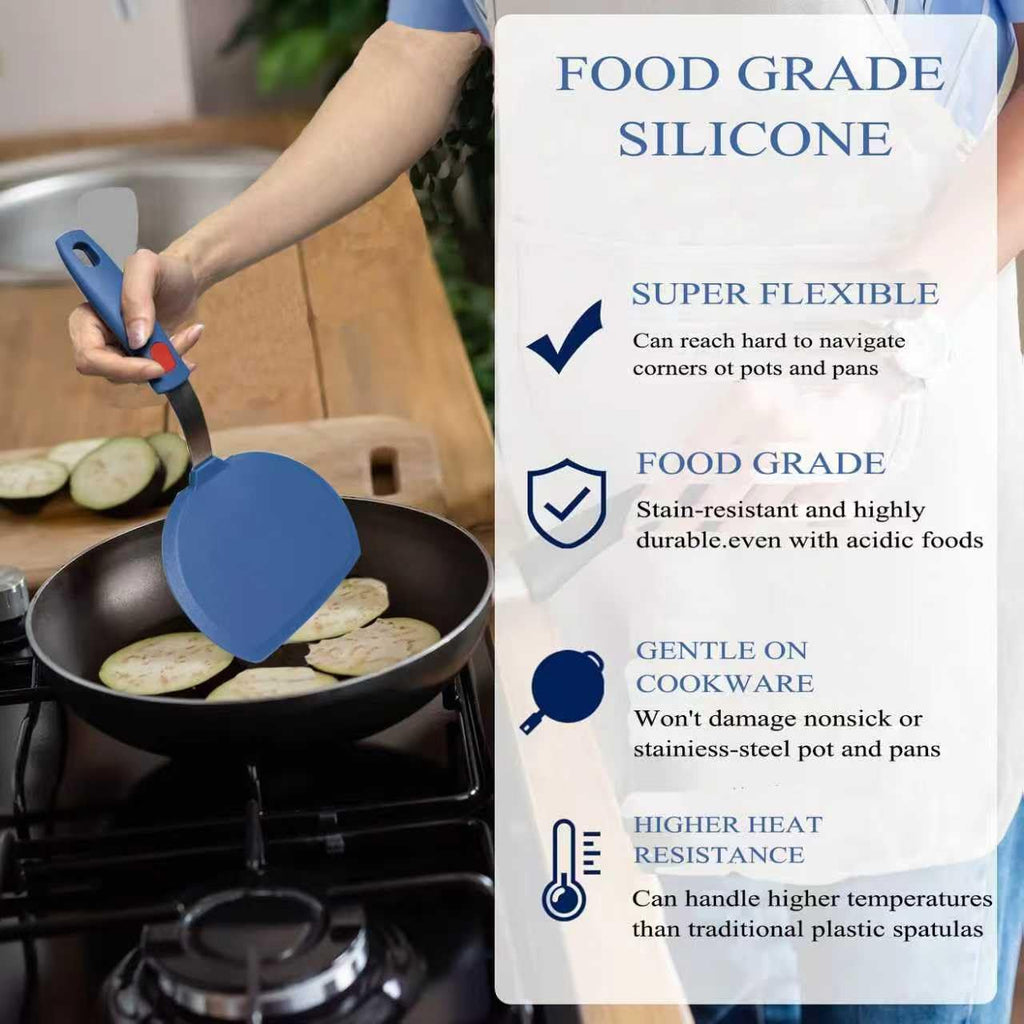 Silicone Spatula,Heat Resistant Kitchen Utensils for Nonstick Cookware, Spatulas Turner with Seamless Thin Edges for Pancakes, Eggs, Fish (Half-Round blue)