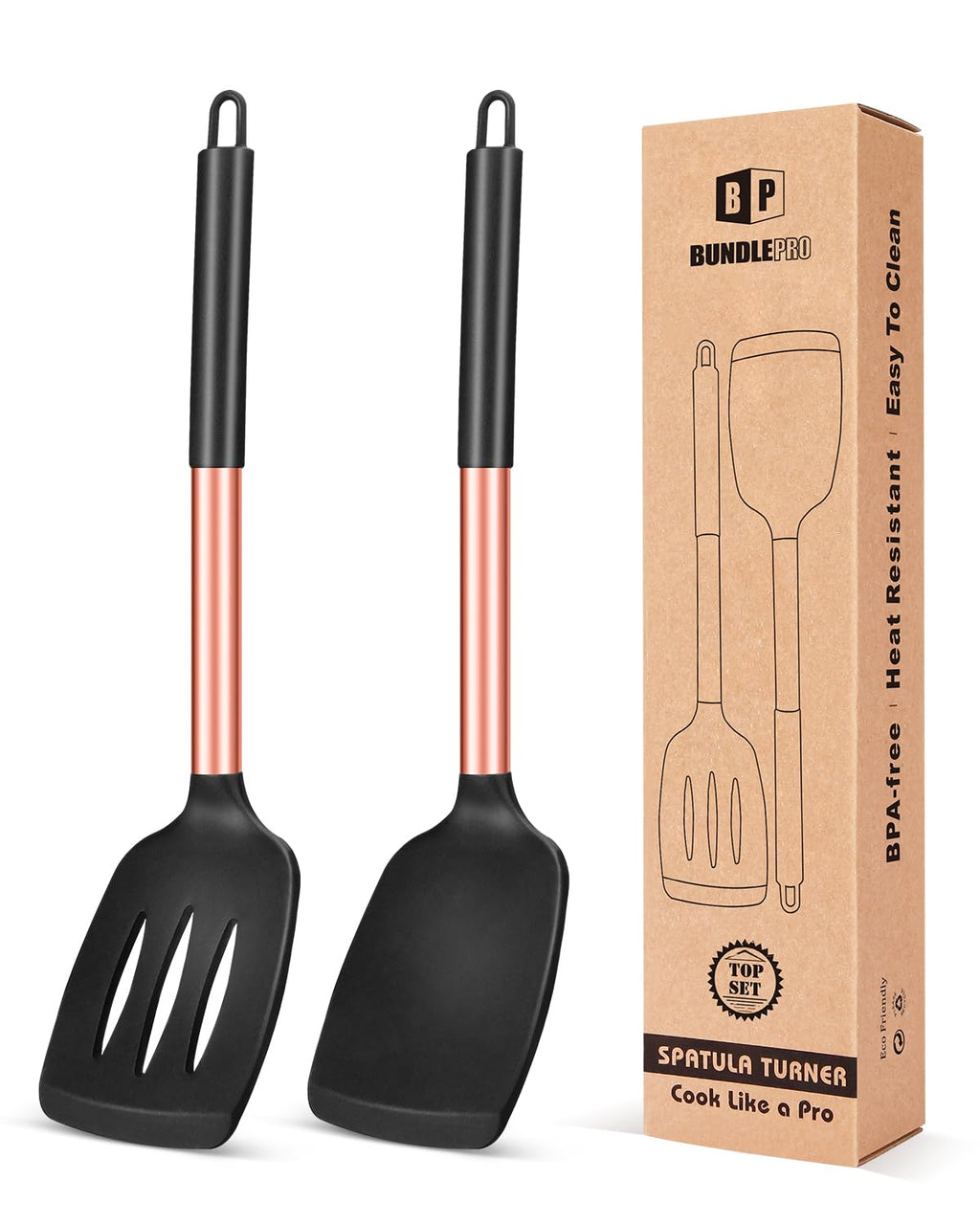 Pack of 2 Silicone Solid Turner, Non Stick Slotted Kitchen Spatulas, High Heat Resistant BPA Free Cooking Utensils, Ideal Cookware for Fish, Eggs, Pancakes(Gray)