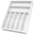 Bellsal White Utensil Organizer 12.5 Inch Silverware Tray for Drawer Utensil Holder Cutlery Organizer Kitchen Drawer Organizer 7 Compartment Small Narrow Bamboo