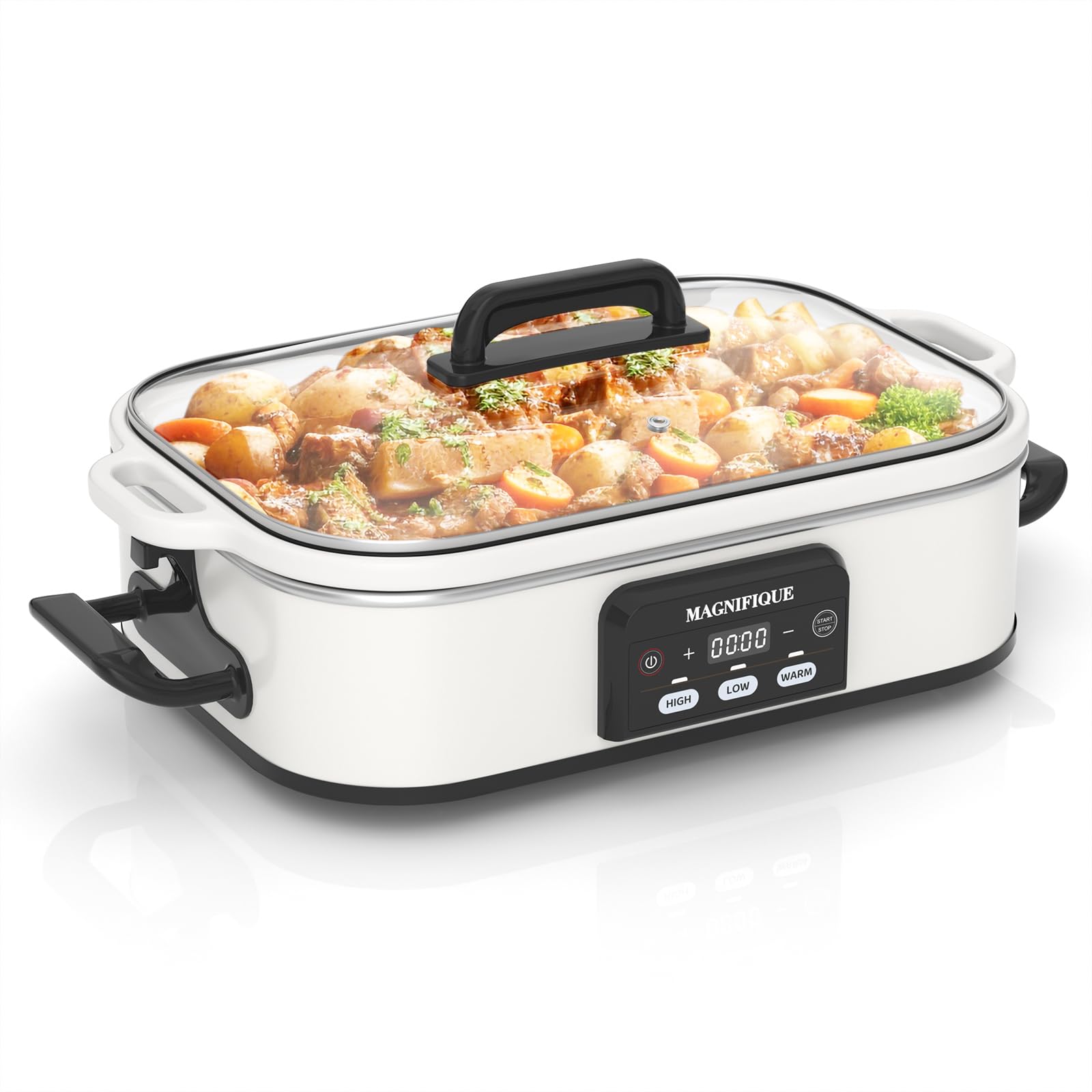 Magnifique 4 Quart Casserole Digital Slow Cooker, Premium Ceramic Bakeware for Oven, Dishwasher Safe Baking Dish, White