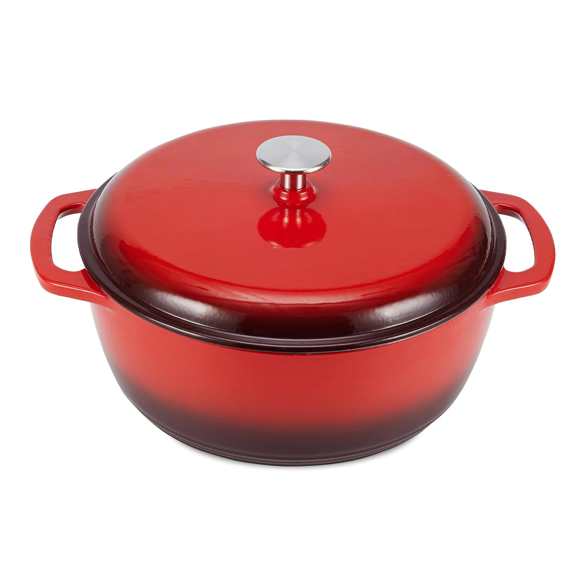 Enameled Cast Iron Dutch Oven Pot with Lid, Round, Dual Handles, Heavy-Duty, Oven Safe for Stews, Roasting, Baking, 6-Quart, Red