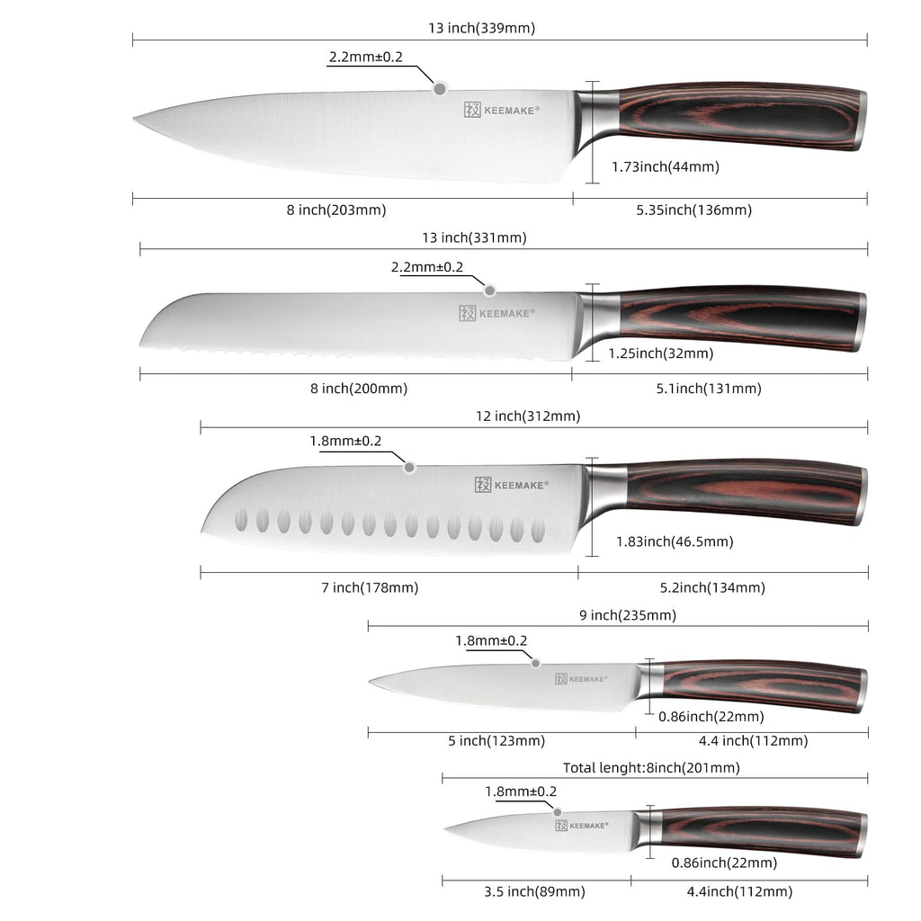 KEEMAKE Kitchen Knife Set of 5, Professional Razor Sharp Chef Knife Set