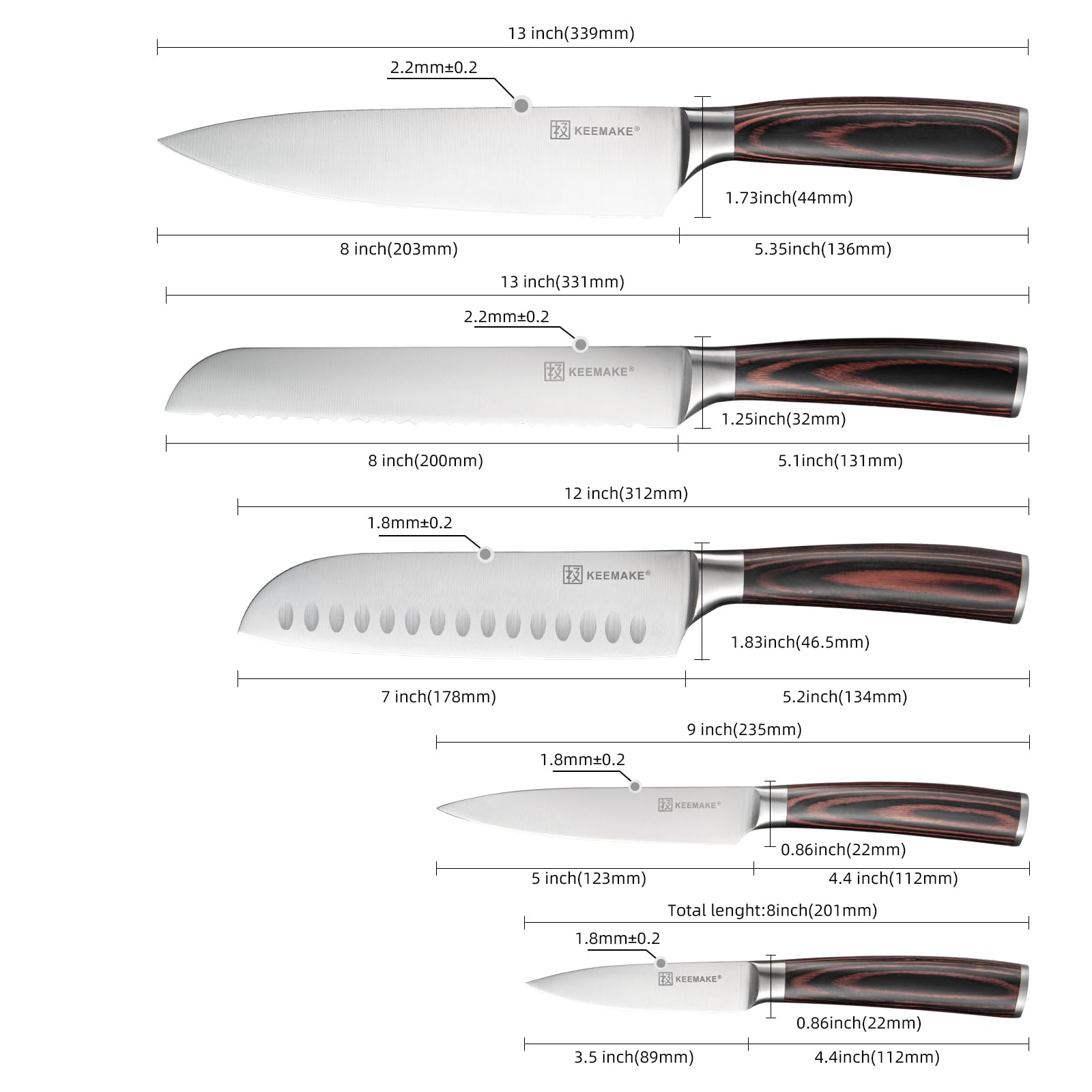 KEEMAKE Kitchen Knife Set of 5, Professional Razor Sharp Chef Knife Set