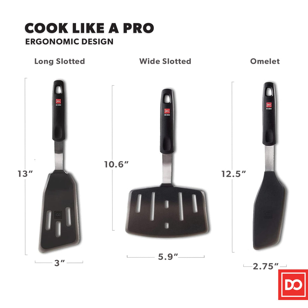 DI ORO Silicone Turner Spatula Set - 600F Heat Resistant, 3-Pc