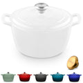 ROSSALLINI Signature Enameled Cast Iron Dutch Oven, Non-Stick Serving Pot with Tight Fitting Lid for Perfect Roasting, Baking, Sauteing, and Bread Making | 7.4Q (7L) - White