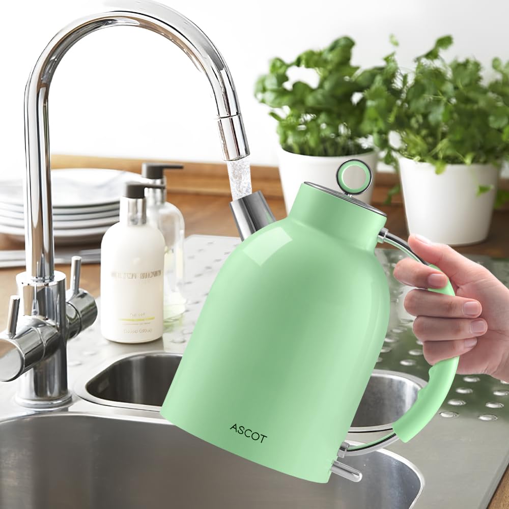 Electric Kettle, ASCOT Electric Tea Kettle, Stainless Steel Water Boiler, Fast Boiling, 1.5L, 1500W, BPA-Free, Cordless, Automatic Shutoff, Boil-Dry Protection, Green
