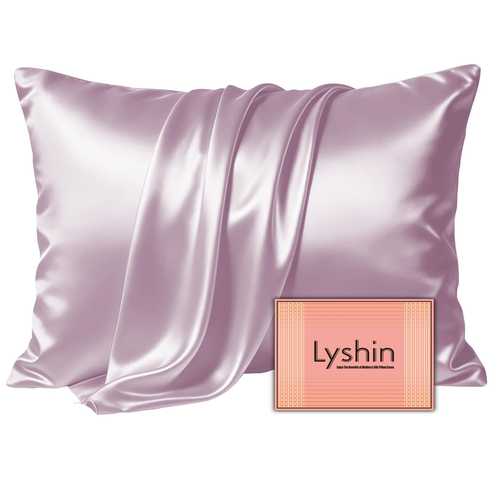 LYSHIN Silk Pillow Cases Standard Size with Hidden Zipper, Silver Grey