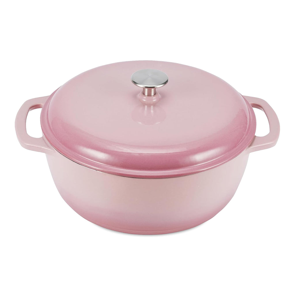 Enameled Cast Iron Dutch Oven Pot with Lid, Round, Dual Handles, Heavy-Duty, Oven Safe for Stews, Roasting, Baking, 6-Quart, Red