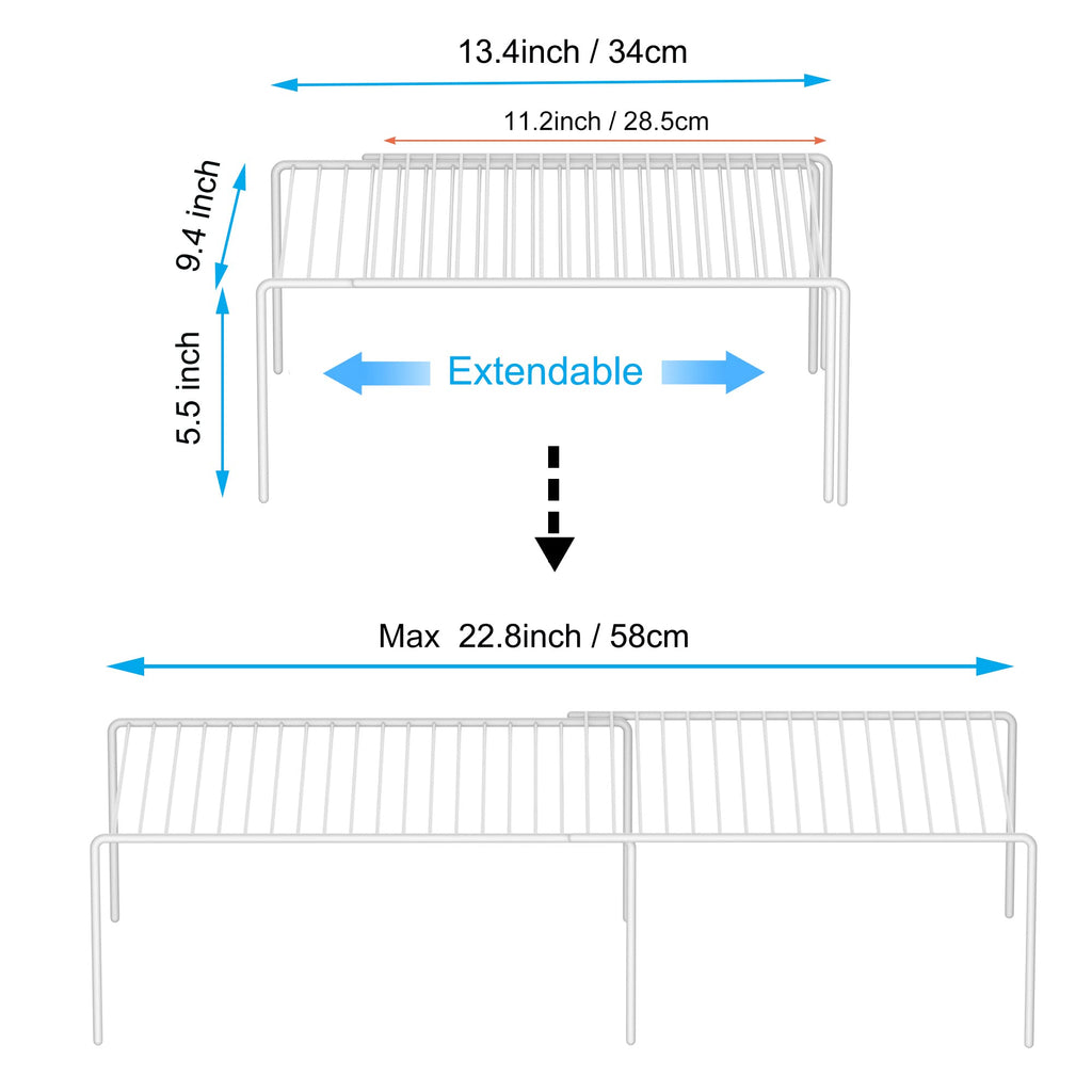 iPEGTOP Freezer Cabinet Storage Shelf Set of 4, 8 Pieces Expandable Metal Rustproof Spice Rack, Adjustable Kitchen Organizer Counter Fridge Pantry Shelf Space Saver (White)